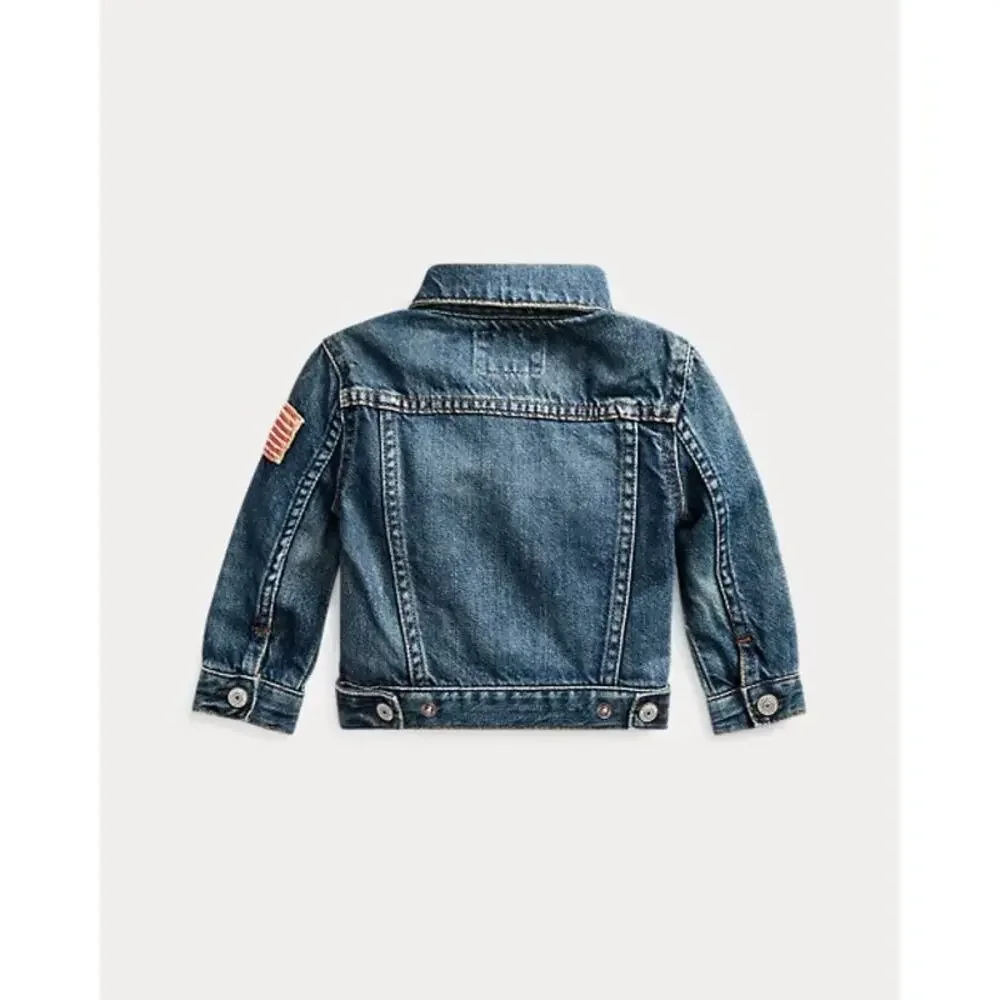 Ralph Lauren Denim Trucker Jacket boys size 5 American Flag patch